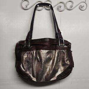 B. Makowsky Supple Brown Leather& Metallic Large Handbag STUNNING BEAUTIFUL RARE